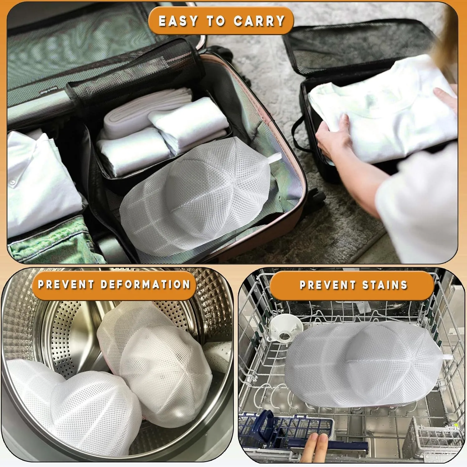 Hat Cleaner, Hat Washer for Baseball Caps, Mesh Bags, Cleaning Protector Cage (2 Pack White)