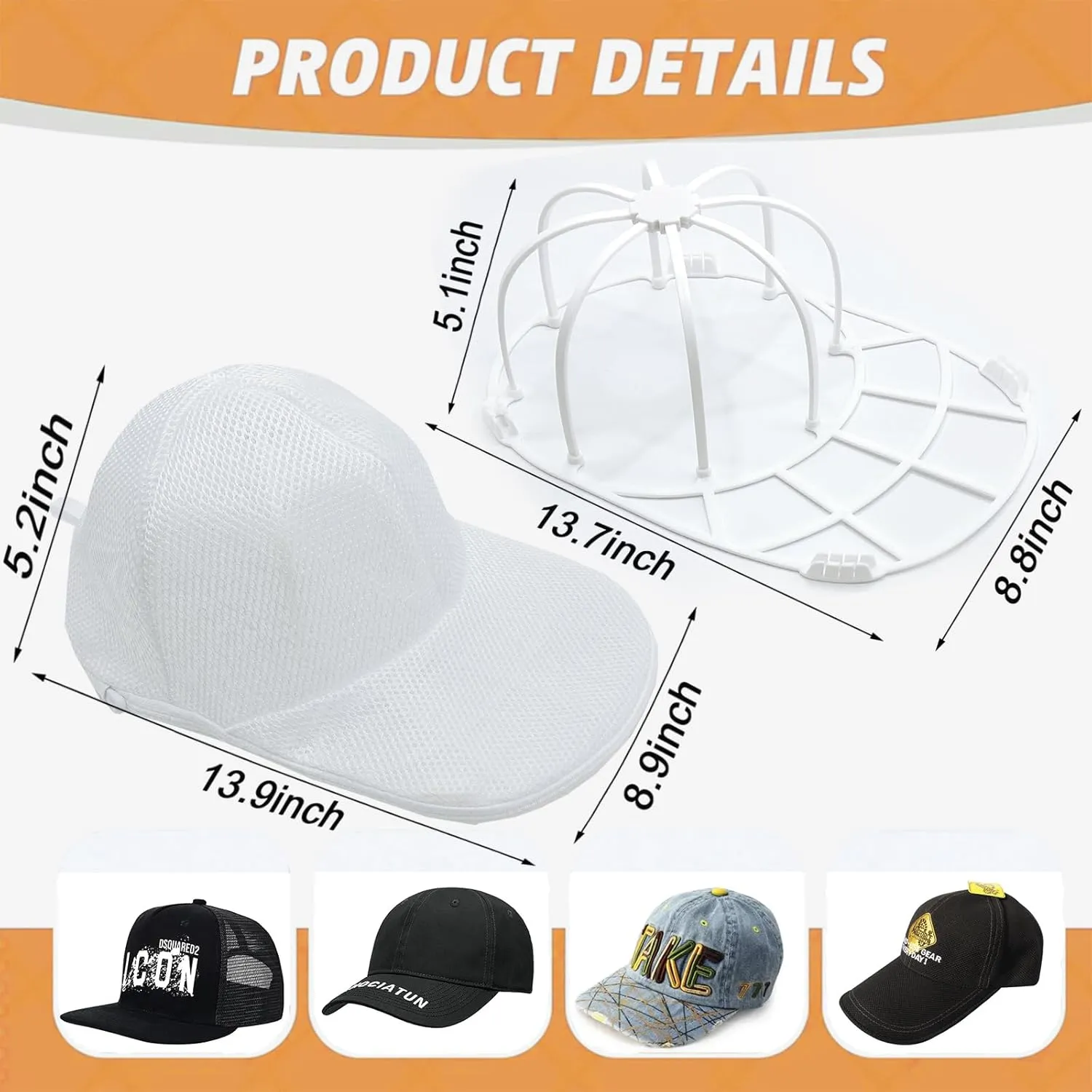 Hat Cleaner, Hat Washer for Baseball Caps, Mesh Bags, Cleaning Protector Cage (2 Pack White)