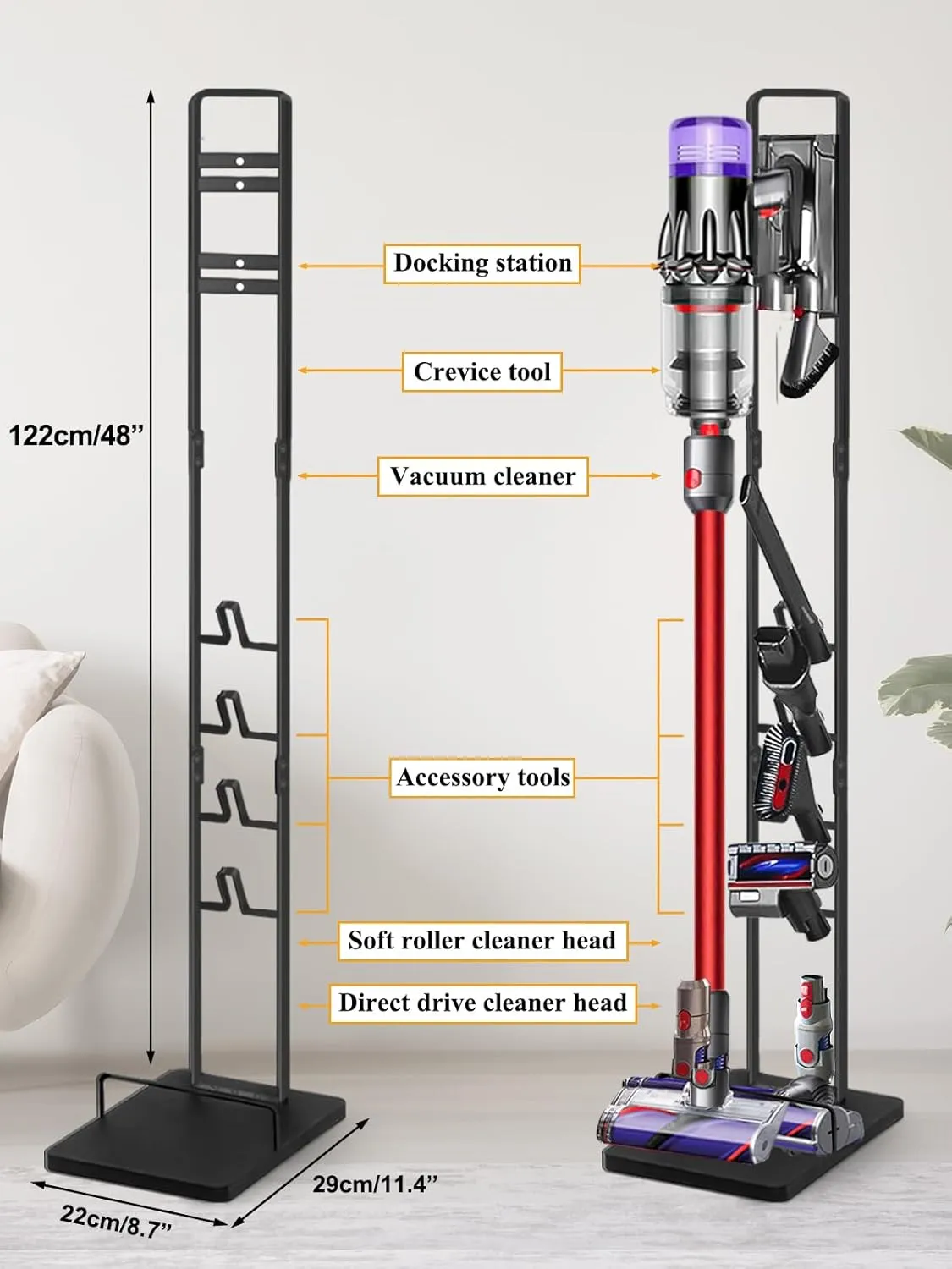 Haturi Vacuum Stand for Dyson V15 V12 V11 V10 V8 V7 V6, Metal Storage Holder for Cordless Vacuum & Accessories, Compatible with DC30 DC31 DC34 DC35 DC58 DC59 DC62 DC74, Black