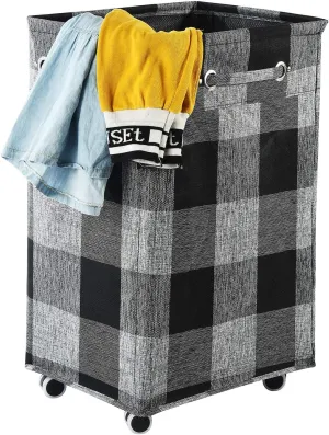 Haundry 86L Large Collapsible Laundry Hamper with Wheels, Waterproof Rolling Clothes Hamper Basket Bin for Dirty Clothes Storage, Black Buffalo Plaid