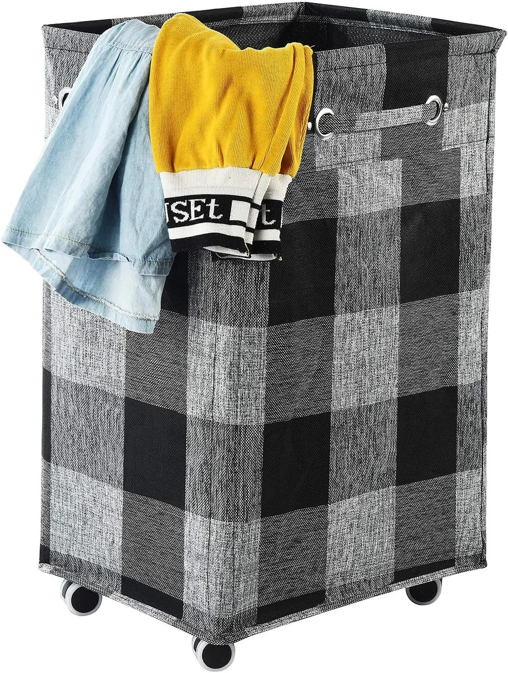 Haundry 86L Large Collapsible Laundry Hamper with Wheels, Waterproof Rolling Clothes Hamper Basket Bin for Dirty Clothes Storage, Black Buffalo Plaid