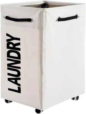 Haundry 86L Large Collapsible Laundry Hamper with Wheels, Waterproof Rolling Clothes Hamper Basket Bin for Dirty Clothes Storage