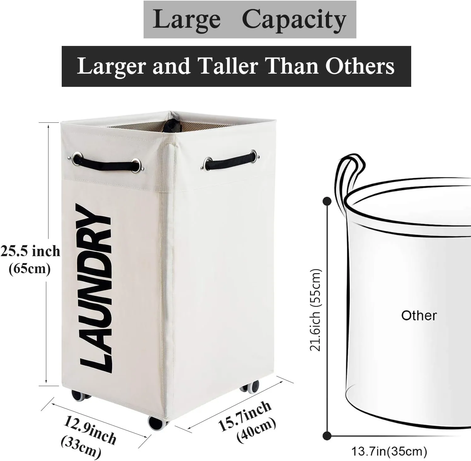 Haundry 86L Large Collapsible Laundry Hamper with Wheels, Waterproof Rolling Clothes Hamper Basket Bin for Dirty Clothes Storage