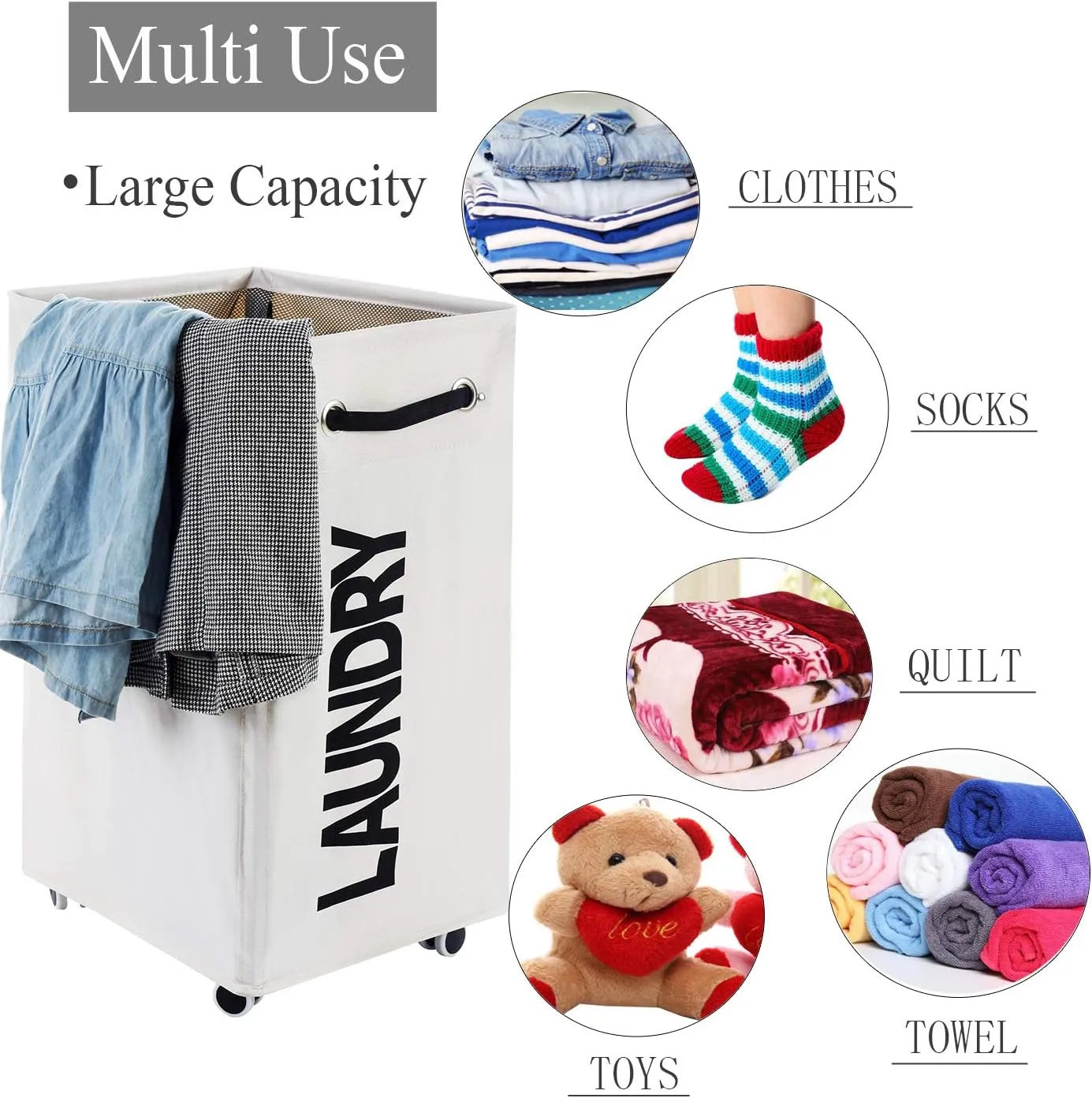Haundry 86L Large Collapsible Laundry Hamper with Wheels, Waterproof Rolling Clothes Hamper Basket Bin for Dirty Clothes Storage