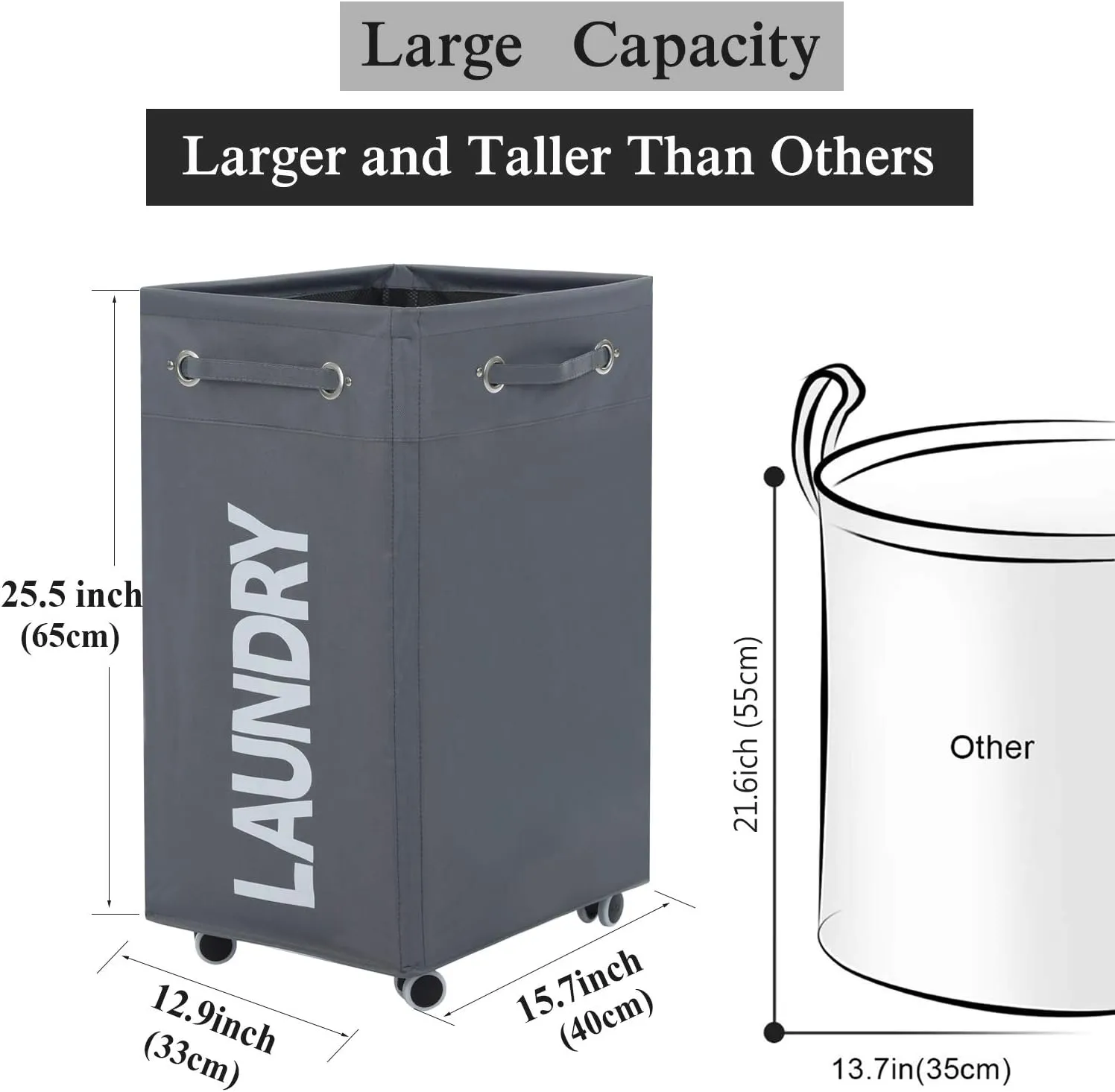 Haundry 86L Large Collapsible Laundry Hamper with Wheels, Waterproof Rolling Wheeled Laundry Basket Clothes Hamper Basket Bin for Dirty Clothes Storage