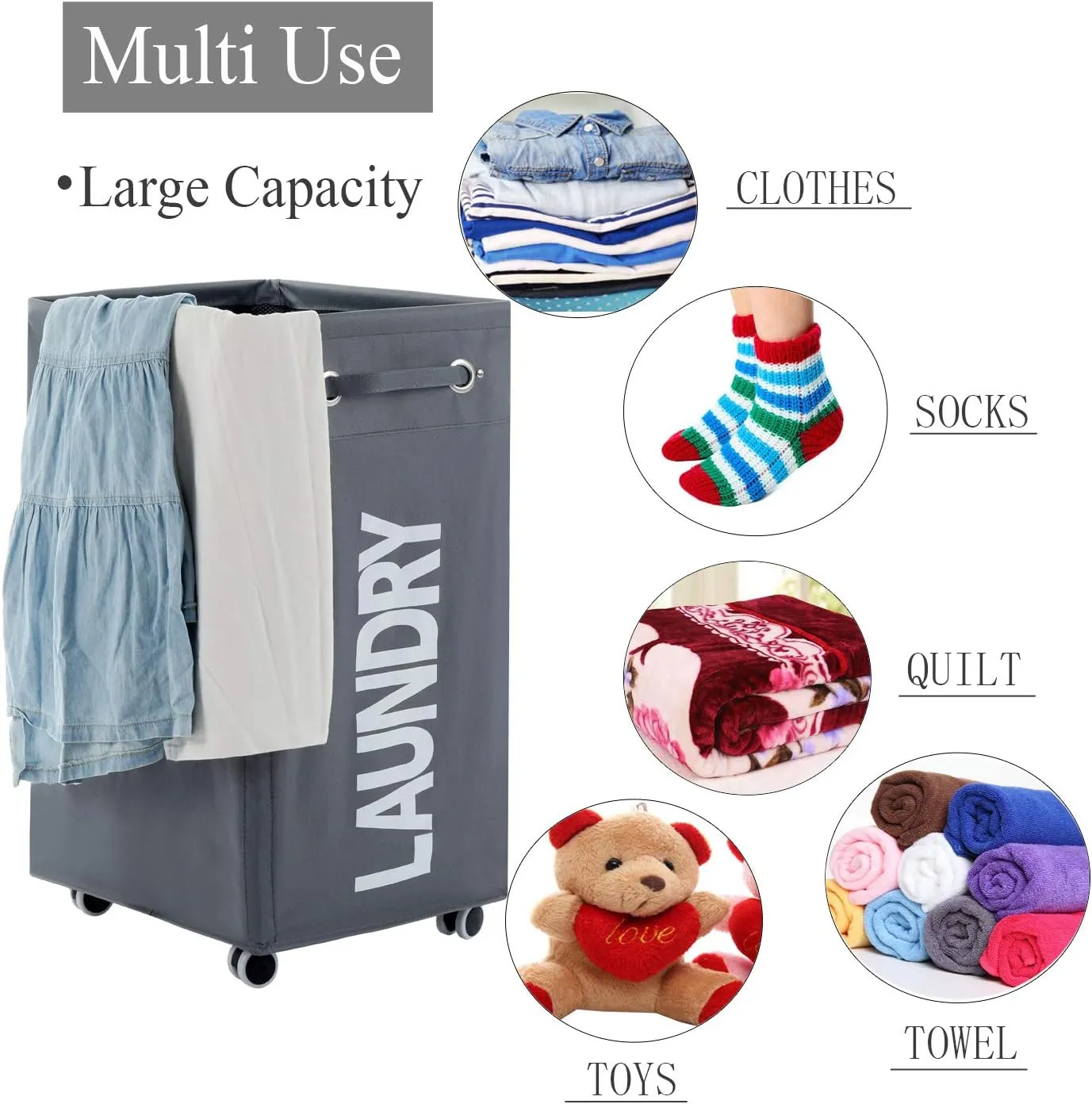 Haundry 86L Large Collapsible Laundry Hamper with Wheels, Waterproof Rolling Wheeled Laundry Basket Clothes Hamper Basket Bin for Dirty Clothes Storage