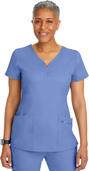 Healing Hands Scrubs for Women 3 Pocket Yoga Top Purple Label 2341 Jeni Y Neck with Zipper Athleisure Top Soft Fabric