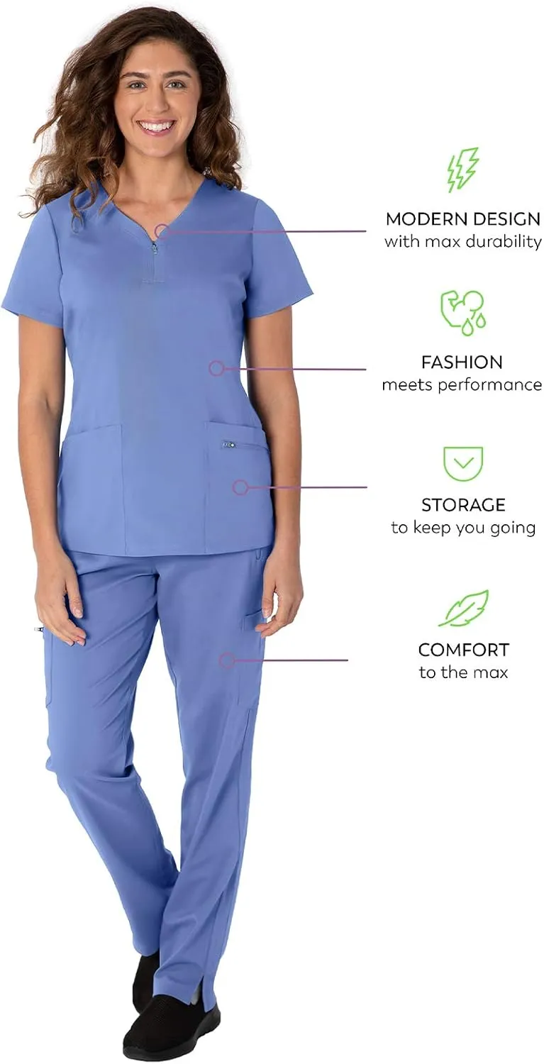 Healing Hands Scrubs for Women 3 Pocket Yoga Top Purple Label 2341 Jeni Y Neck with Zipper Athleisure Top Soft Fabric