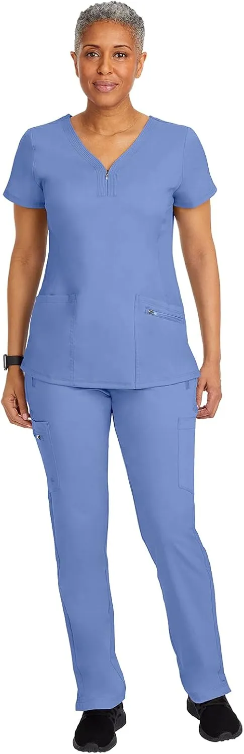 Healing Hands Scrubs for Women 3 Pocket Yoga Top Purple Label 2341 Jeni Y Neck with Zipper Athleisure Top Soft Fabric
