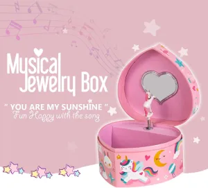 Heart Musical Jewelry Box for Girls with You Are My Sunshine Song | Unicorn Jewelry Box Gifts for Girls | Valentines Birthday Gifts Set for Girls Toddler Kids 3 4 5 6 7 8 Years Old