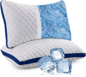 Heavier Weight Fabric Shredded Memory Foam Pillows Cooling Bed Pillows 2 Pack, King Size Pillows Set of 2 for Sleeping, Support Soft for Side Back Stomach Sleepers, with Washable Cover, 20X36