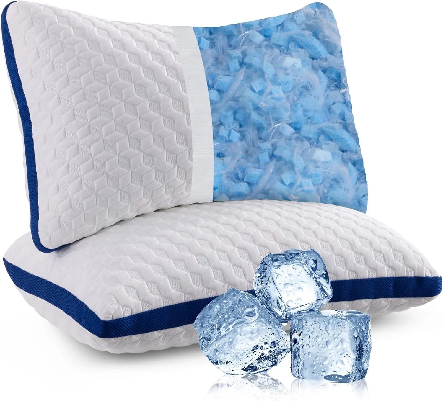 Heavier Weight Fabric Shredded Memory Foam Pillows Cooling Bed Pillows 2 Pack, King Size Pillows Set of 2 for Sleeping, Support Soft for Side Back Stomach Sleepers, with Washable Cover, 20X36
