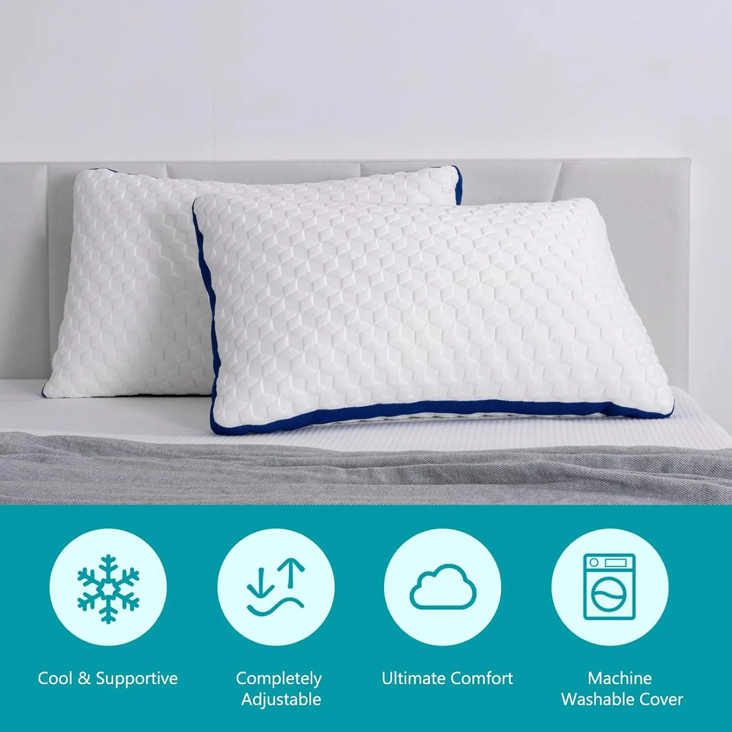 Heavier Weight Fabric Shredded Memory Foam Pillows Cooling Bed Pillows 2 Pack, King Size Pillows Set of 2 for Sleeping, Support Soft for Side Back Stomach Sleepers, with Washable Cover, 20X36
