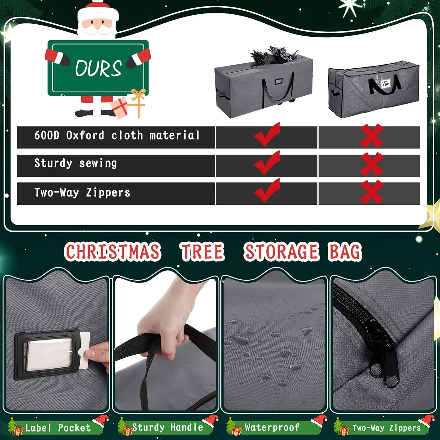 Heavy Duty Christmas Tree Storage Bag - 900d Oxford Fabric with Wheels and Reinforced Handles, Durable Storage Box for Disassembled Holiday Trees(9ft,Grey)