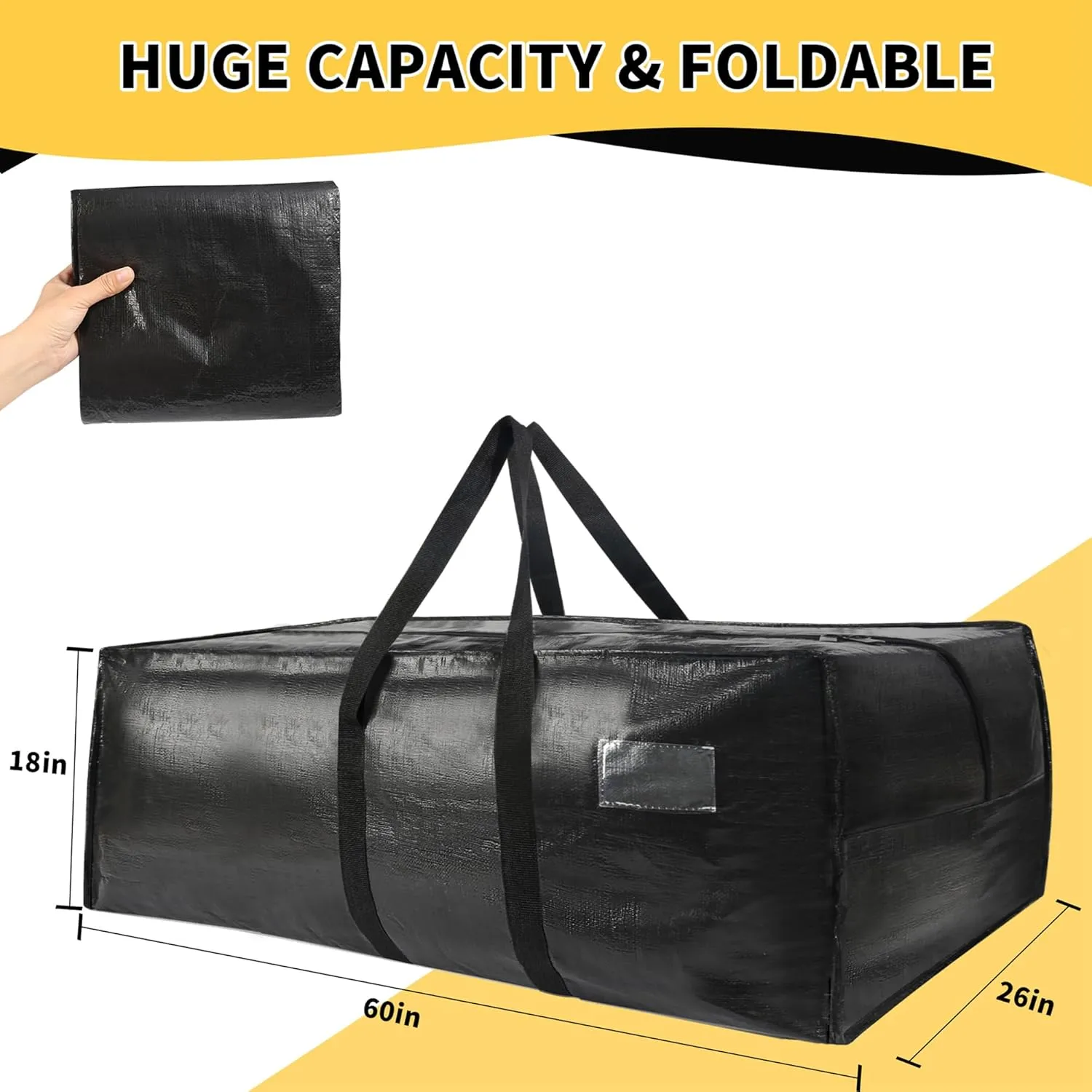 Heavy Duty Extra Large Jumbo Packing Bags, 121 Gallon Huge Storage Bags with Strong Zippers & Carrying Handles, Reusable Big Moving Totes for College Dorm Travel 1Pack