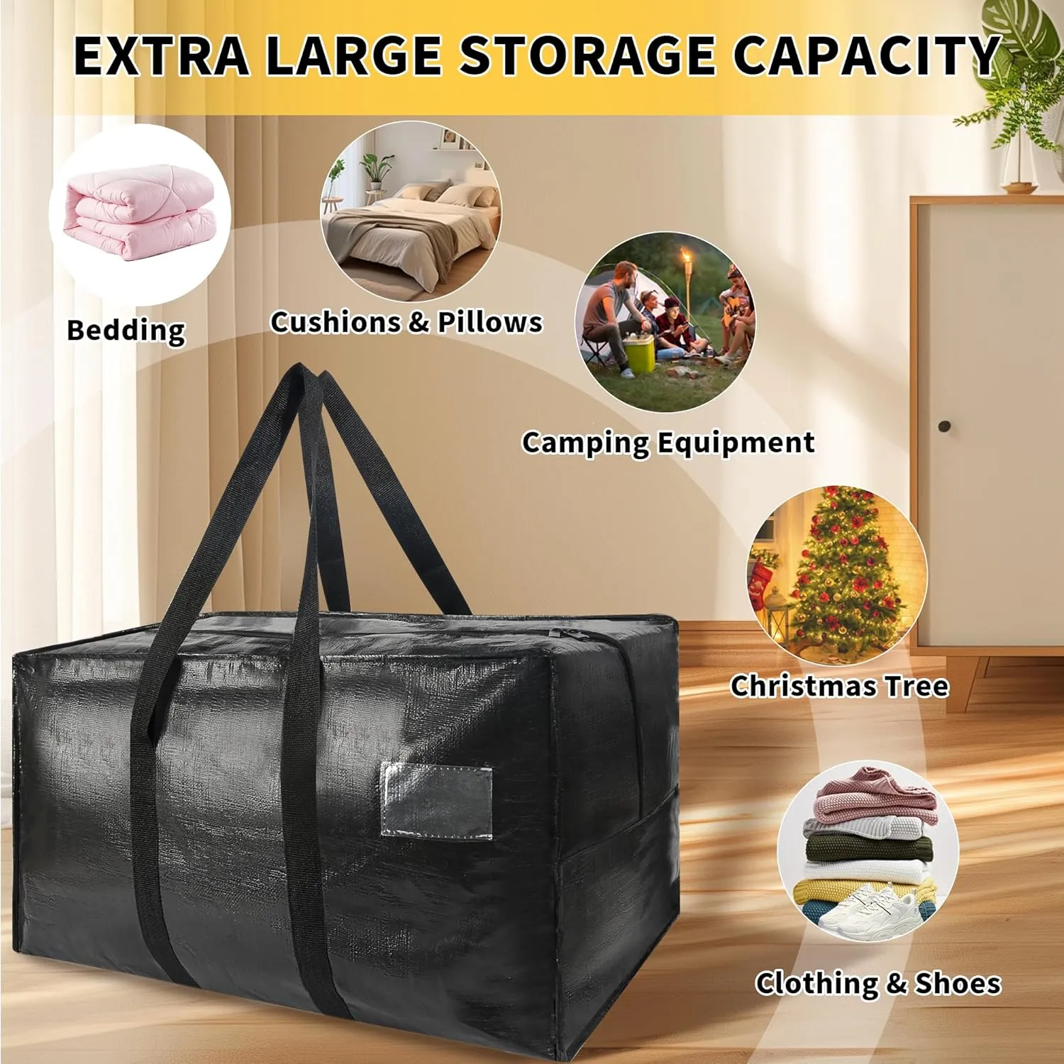 Heavy Duty Extra Large Jumbo Packing Bags, 121 Gallon Huge Storage Bags with Strong Zippers & Carrying Handles, Reusable Big Moving Totes for College Dorm Travel 1Pack