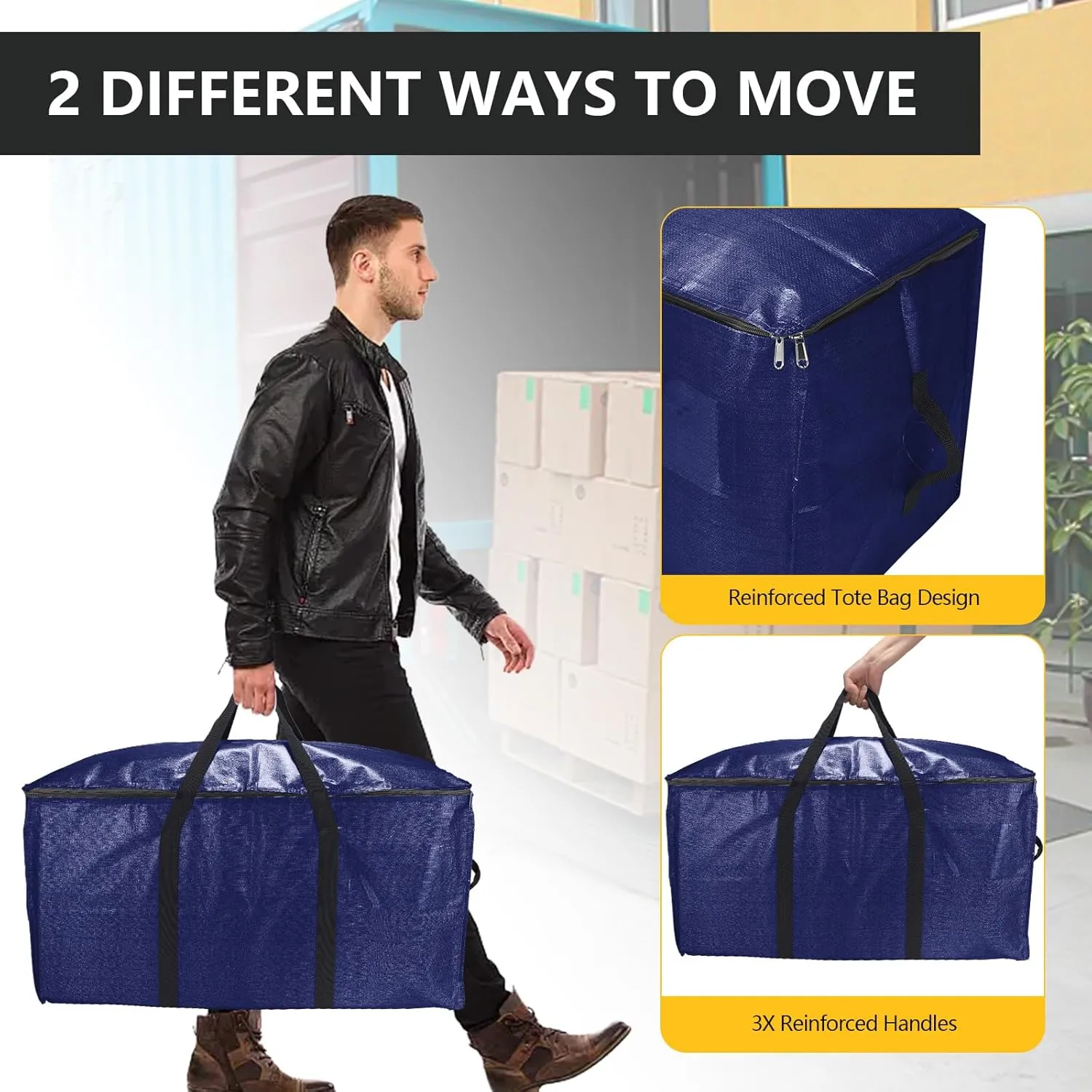 Heavy-Duty Extra Large Moving Bags with Zippers & Handles Extra Large Storage Bag Set Heavy Duty Moving Totes Dual-Way Carrying Design, (Blue, 16 Park-6 Moving bag & 10 Vacuum Seal Bags)
