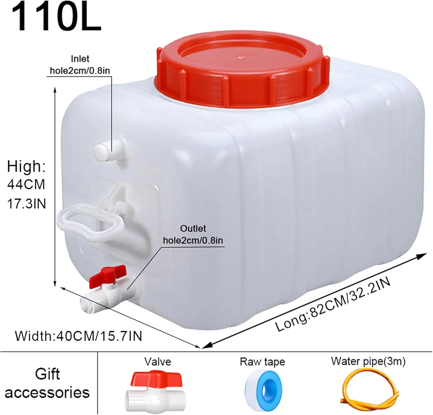 Heavy Duty Water Container Plastic Storage Carrier with Tap - 110L Water Tank Bottle Dispenser for Camping, Caravan, Hiking, Outdoor