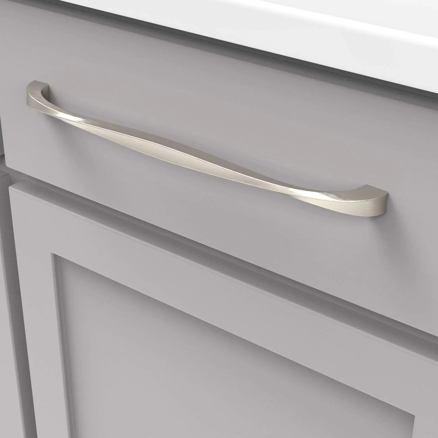 Hickory Hardware 1 Pack Solid Core Kitchen Cabinet Pulls, Luxury Cabinet Handles, Hardware for Doors & Dresser Drawers, 12 Inch Hole Center, Satin Nickel, Twist Collection