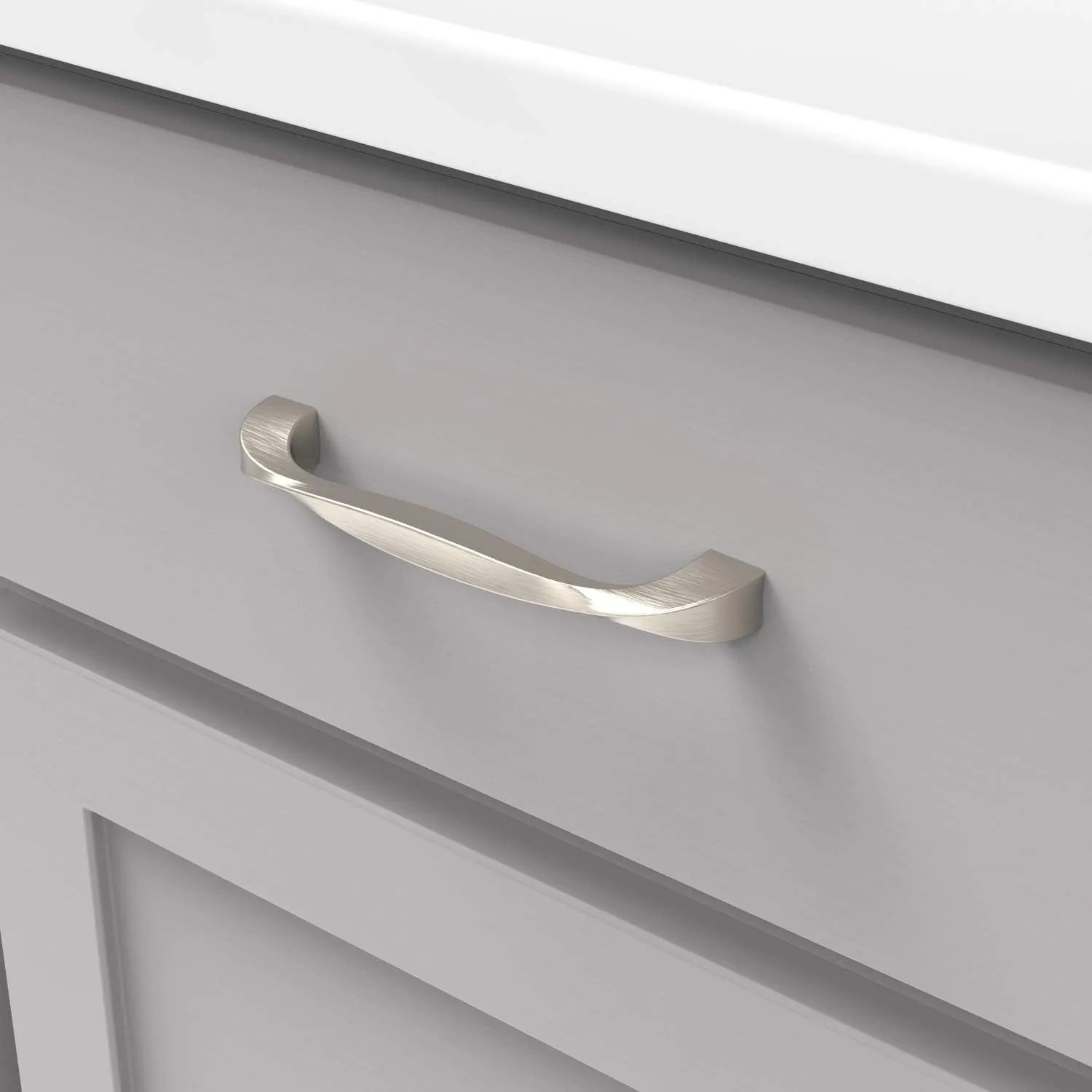 Hickory Hardware 10 Pack Solid Core Kitchen Cabinet Pulls, Luxury Cabinet Handles, Hardware for Doors & Dresser Drawers, 5-1/16 Inch (128mm) Hole Center, Satin Nickel, Twist Collection