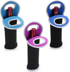 Hipiwe Wine Carrier Tote Bag Portable Wine bottle Tote Holders Insulated Neoprene Wine Cooler Bag Champagne/Water bottle/Beer/Drinks Carriers Bag Case for Travel, Picnic, Party (Set of 3)