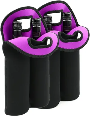 Hipiwe Wine Carrier Tote Bag Two Bottle Insulated Neoprene Wine/Water Bottle Holder for Travel with Secure Carry Handle(2PCS Black)