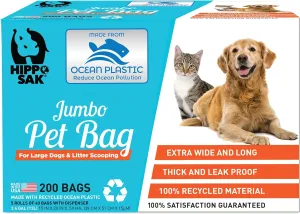 Hippo Sak® Extra Large Pet Poop Bags with Dispenser, Made with Ocean Plastic, 200 Count