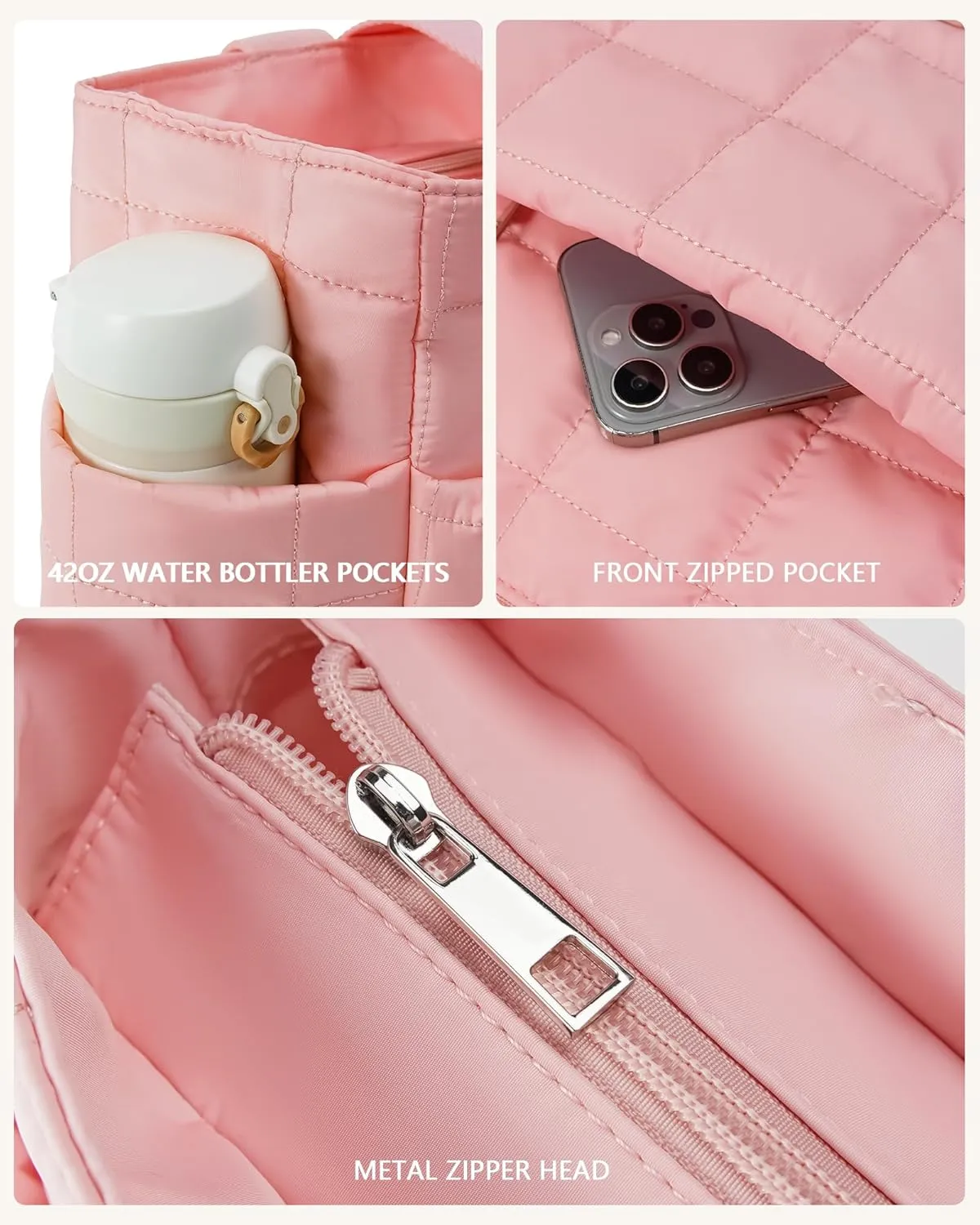 HKCLUF Quilted Puffer Tote Bag for Women 20L Lightweight Waterproof Large Work Travel Gym Tote Bag with Laptop Compartment