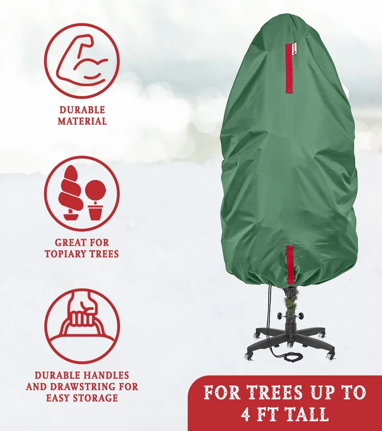 HOLDN’ STORAGE Upright Christmas Tree Storage Bag - Holiday Tree Cover for 4 ft Christmas Trees or Topiary Trees - Durable, Lightweight, Convenient, Vertical Xmas Storage Bag (Green)