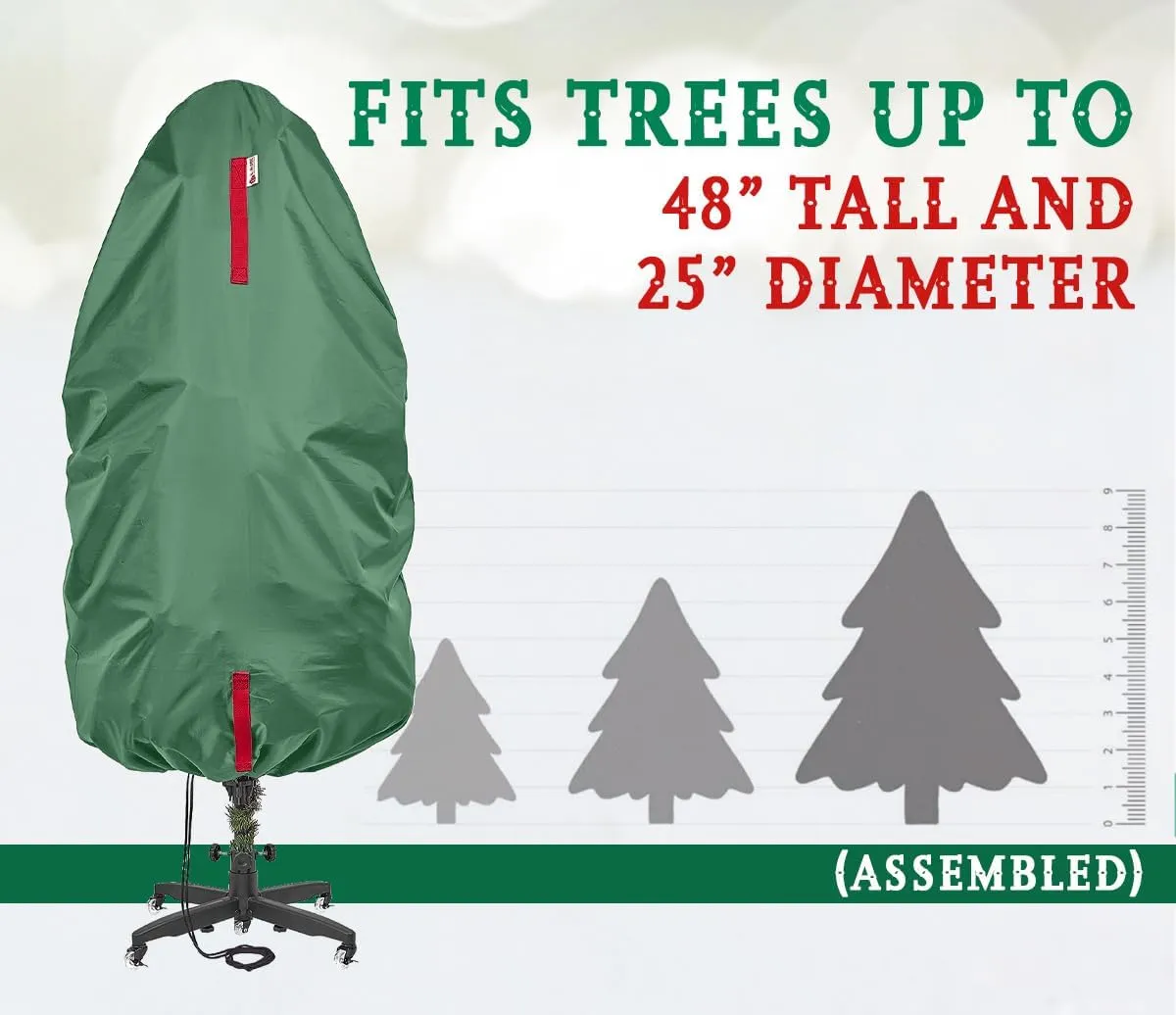 HOLDN’ STORAGE Upright Christmas Tree Storage Bag - Holiday Tree Cover for 4 ft Christmas Trees or Topiary Trees - Durable, Lightweight, Convenient, Vertical Xmas Storage Bag (Green)