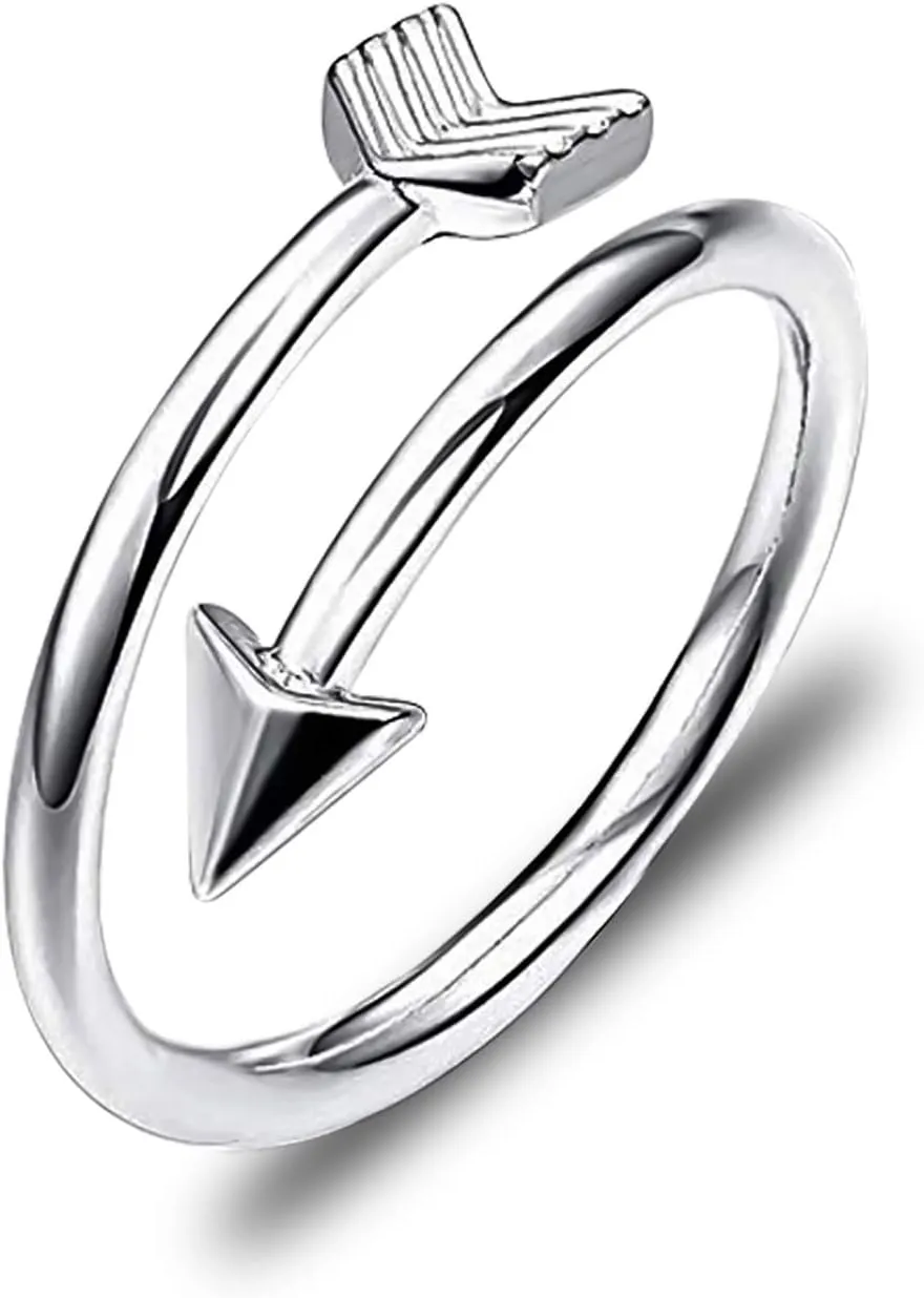 HOLLP Silver Classic Love Sideways Arrow Open Ring Friendship Jewelry Valentine's Day Gift for Women Girls
