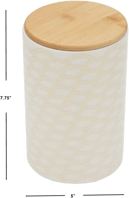 Home Basics Large Scallop Design Kitchen Canister (White/Gold) Modern Canister Sets For Kitchen Counter | With Bamboo Lid | Perfect For Storing Dry Food, Snacks, and More