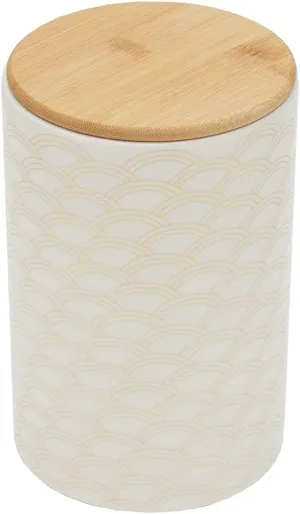 Home Basics Large Scallop Design Kitchen Canister (White/Gold) Modern Canister Sets For Kitchen Counter | With Bamboo Lid | Perfect For Storing Dry Food, Snacks, and More