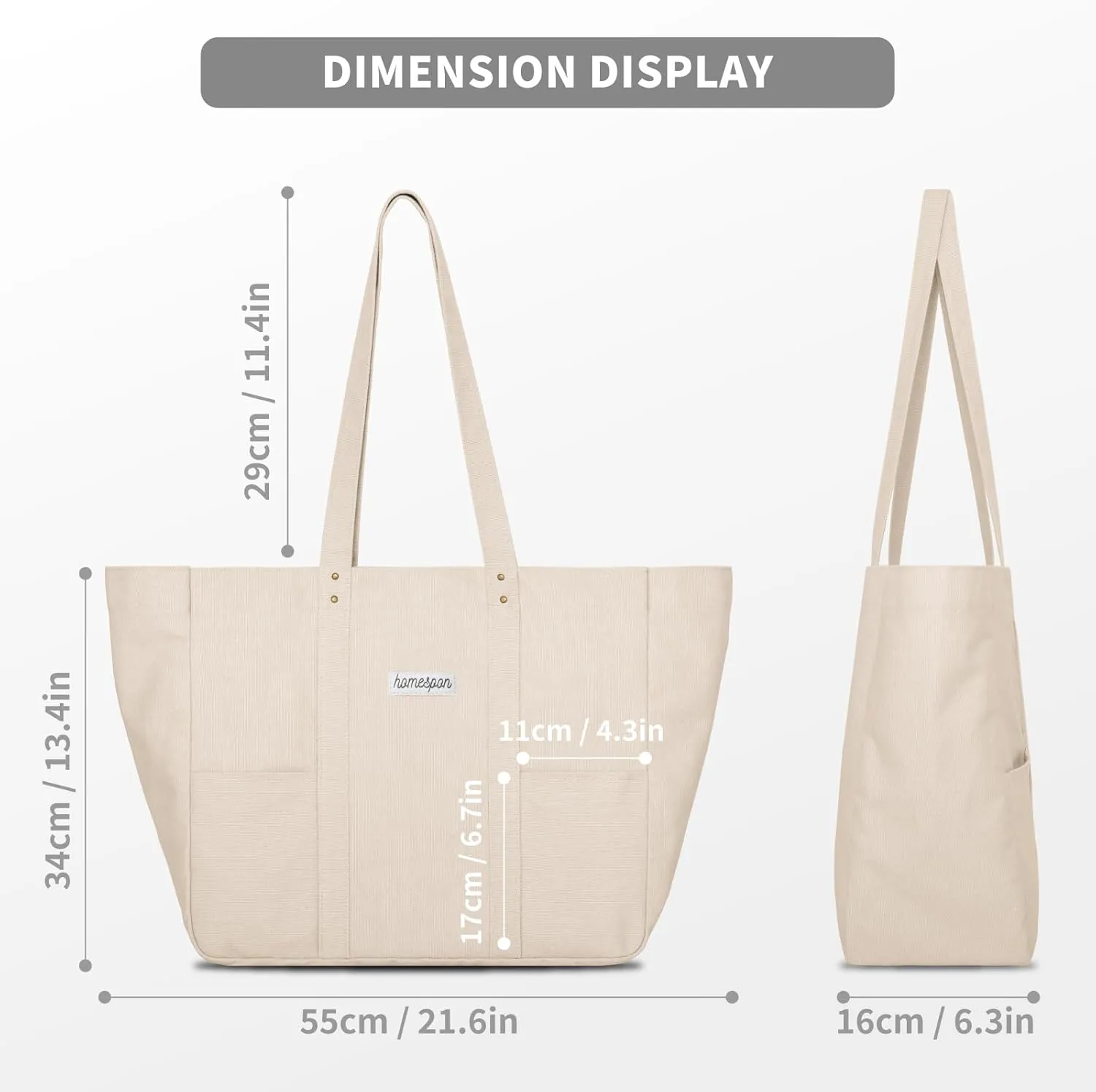 HOMESPON Large Canvas Tote Bag for Women Everything Bag with Pockets and Laptop Sleeve