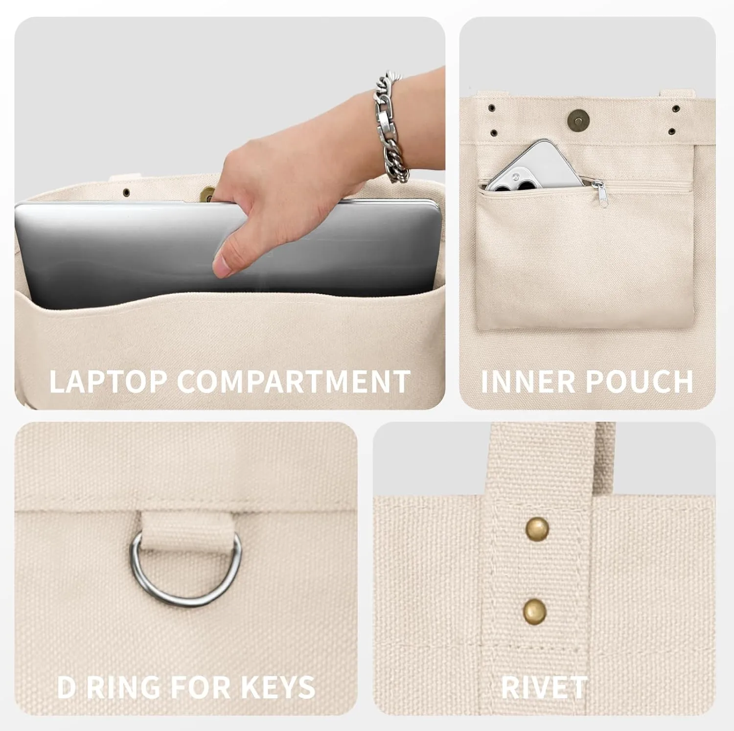 HOMESPON Large Canvas Tote Bag for Women Everything Bag with Pockets and Laptop Sleeve