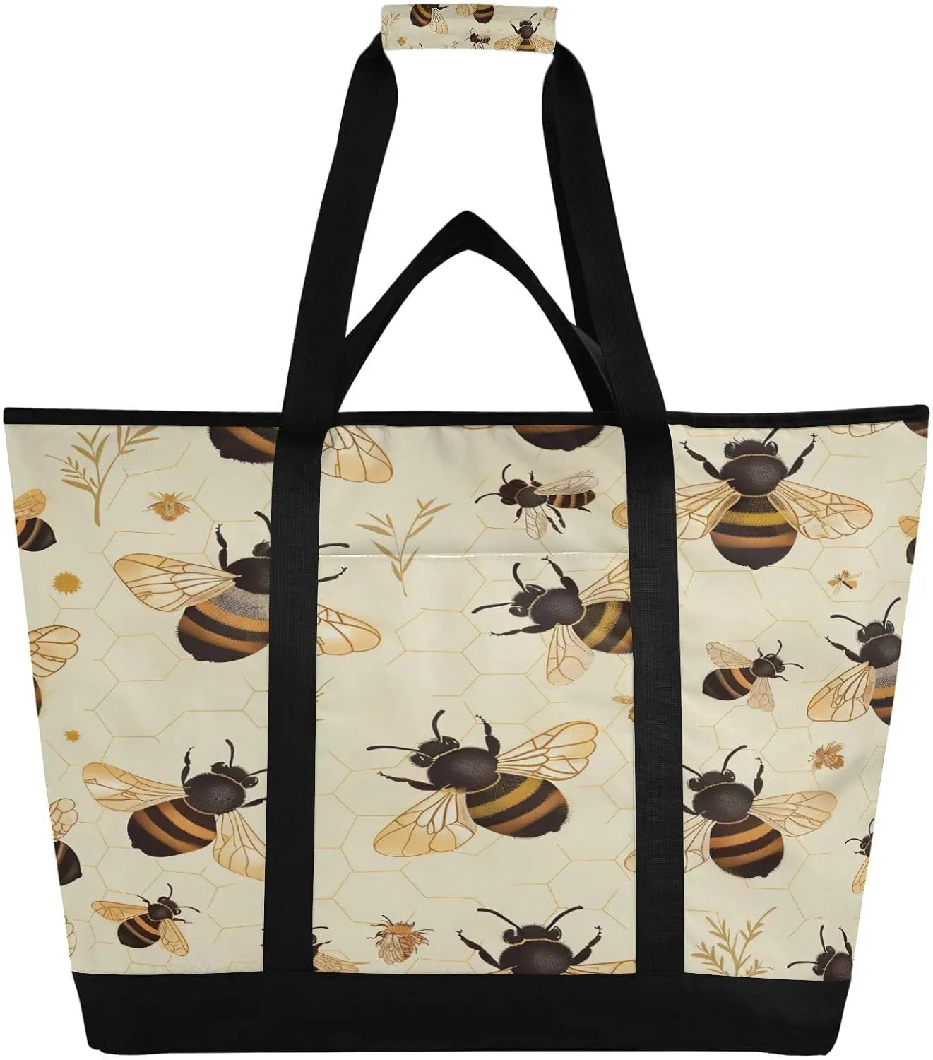 Honey Flowers Reusable Insulated Lunchbox Cooler Bag, Leakproof Kitchen Grocery Bag Collapsible Portable Cooler Tote Bag for Picnic, Camping, Office, Travel