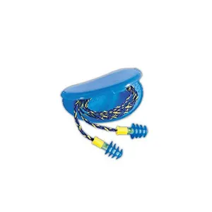 Honeywell FUS30S-HP Howard Leight Fusion Reusable Small Corded Earplugs ins in HearPack Storage Box, 100 Pairs, Small, Blue/Yellow (Pack of 100)