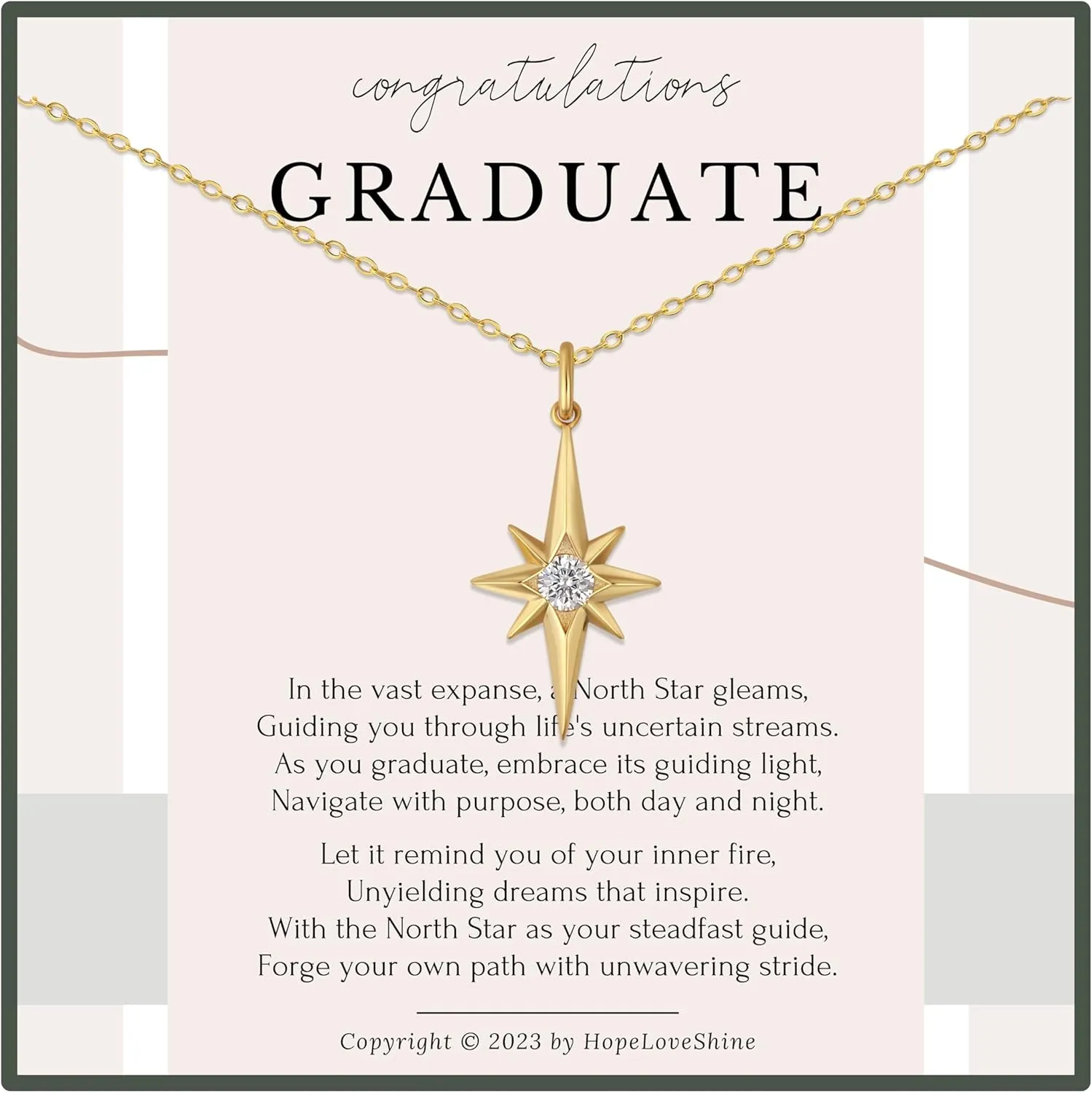 HOPE LOVE SHINE Graduation Gifts for Her - High School Graduation Gifts for Women - Graduation Necklace Sterling Silver Gold 16 2"