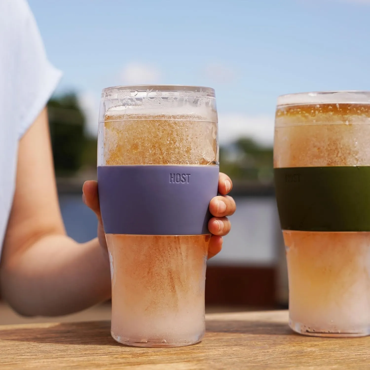 HOST Beer FREEZE Beer Glass Cups Set Drinking Glasses, Freezer Mugs with Gel Double Walled Cool Cups Plastic Multicolor 16oz Set of 4