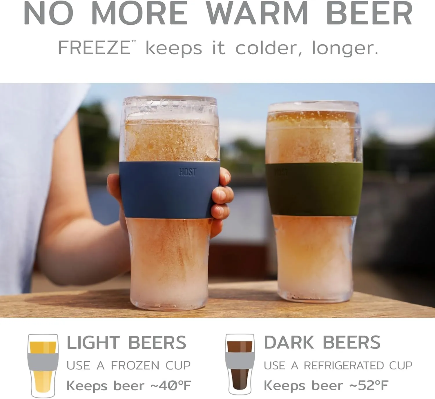 HOST Beer FREEZE Beer Glass Cups Set Drinking Glasses, Freezer Mugs with Gel Double Walled Cool Cups Plastic Multicolor 16oz Set of 4