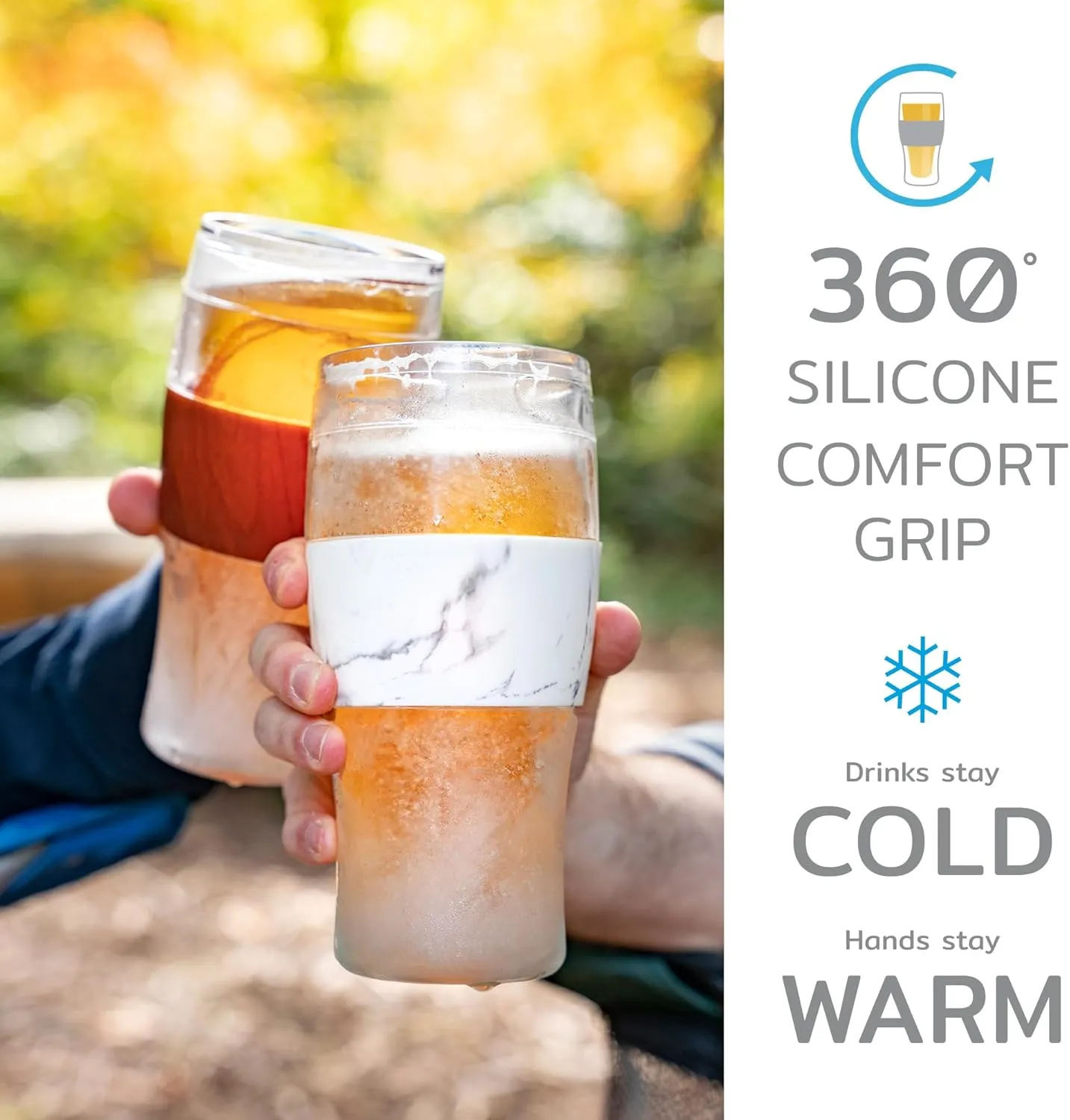 HOST Beer FREEZE Beer Glass Cups Set Drinking Glasses, Freezer Mugs with Gel Double Walled Cool Cups Plastic Multicolor 16oz Set of 4
