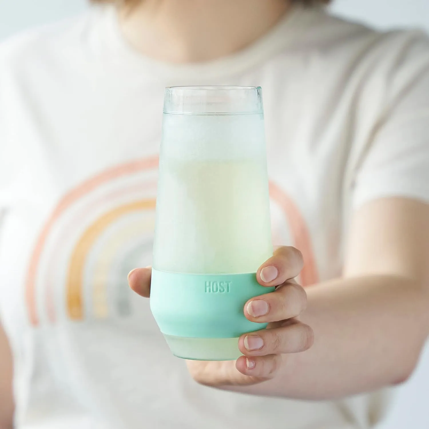 Host Champagne Freeze Double-Walled Stemless Wine Glasses Freezer Cooling Cups with Active Cooling Gel and Insulated Silicone Grip - 9 Oz Plastic Tumblers, Seafoam Tint, Set of 2