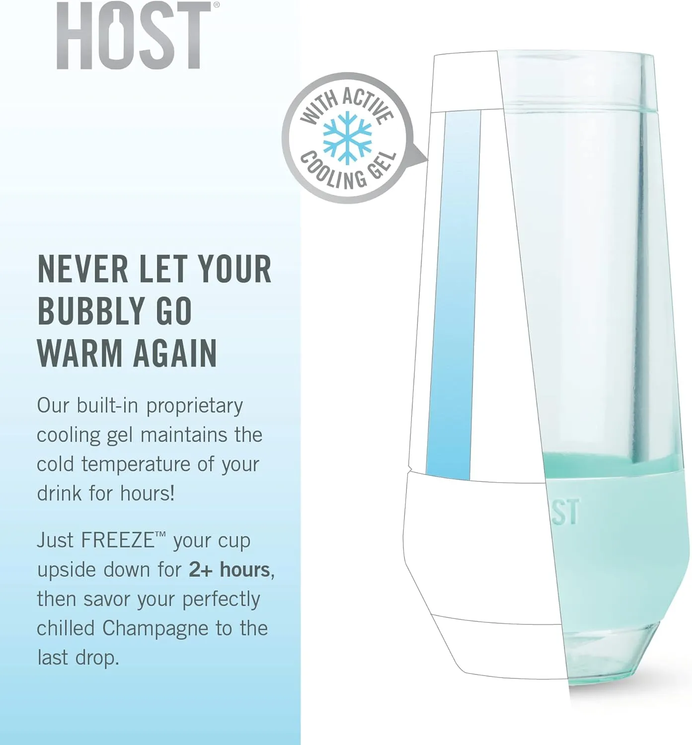 Host Champagne Freeze Double-Walled Stemless Wine Glasses Freezer Cooling Cups with Active Cooling Gel and Insulated Silicone Grip - 9 Oz Plastic Tumblers, Seafoam Tint, Set of 2