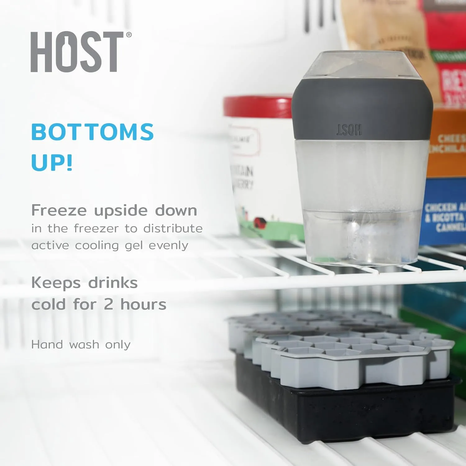 Host Champagne Freeze Double-Walled Stemless Wine Glasses Freezer Cooling Cups with Active Cooling Gel and Insulated Silicone Grip - 9 Oz Plastic Tumblers, Seafoam Tint, Set of 2