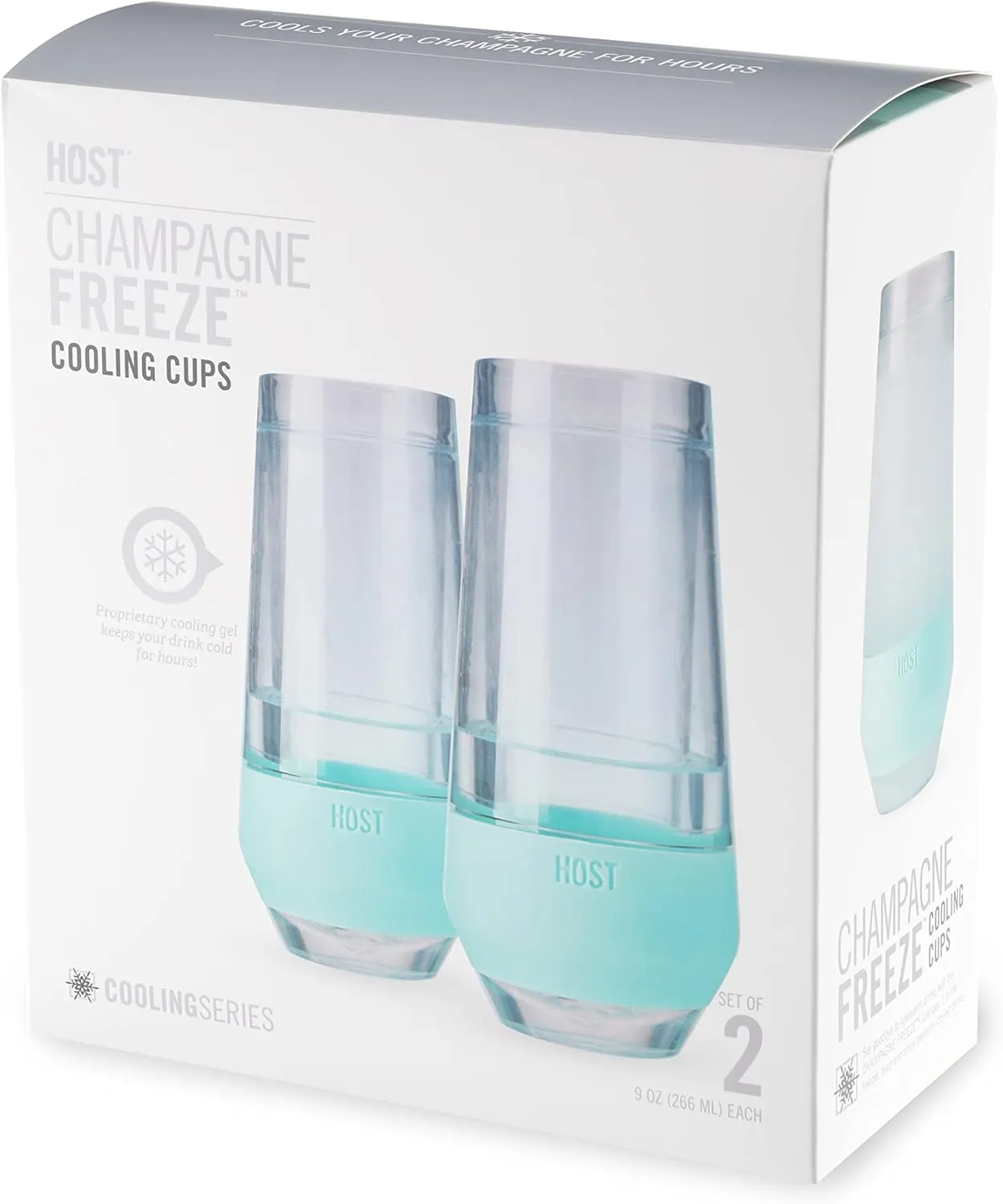 Host Champagne Freeze Double-Walled Stemless Wine Glasses Freezer Cooling Cups with Active Cooling Gel and Insulated Silicone Grip - 9 Oz Plastic Tumblers, Seafoam Tint, Set of 2