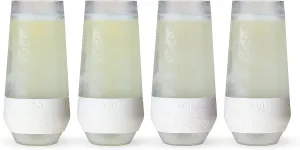 Host Champagne Freeze, Double-Walled Stemless Wine Glasses Freezer Cups with Active Cooling Gel and Insulated Silicone Grip, 9oz, Set of 4, Glitter