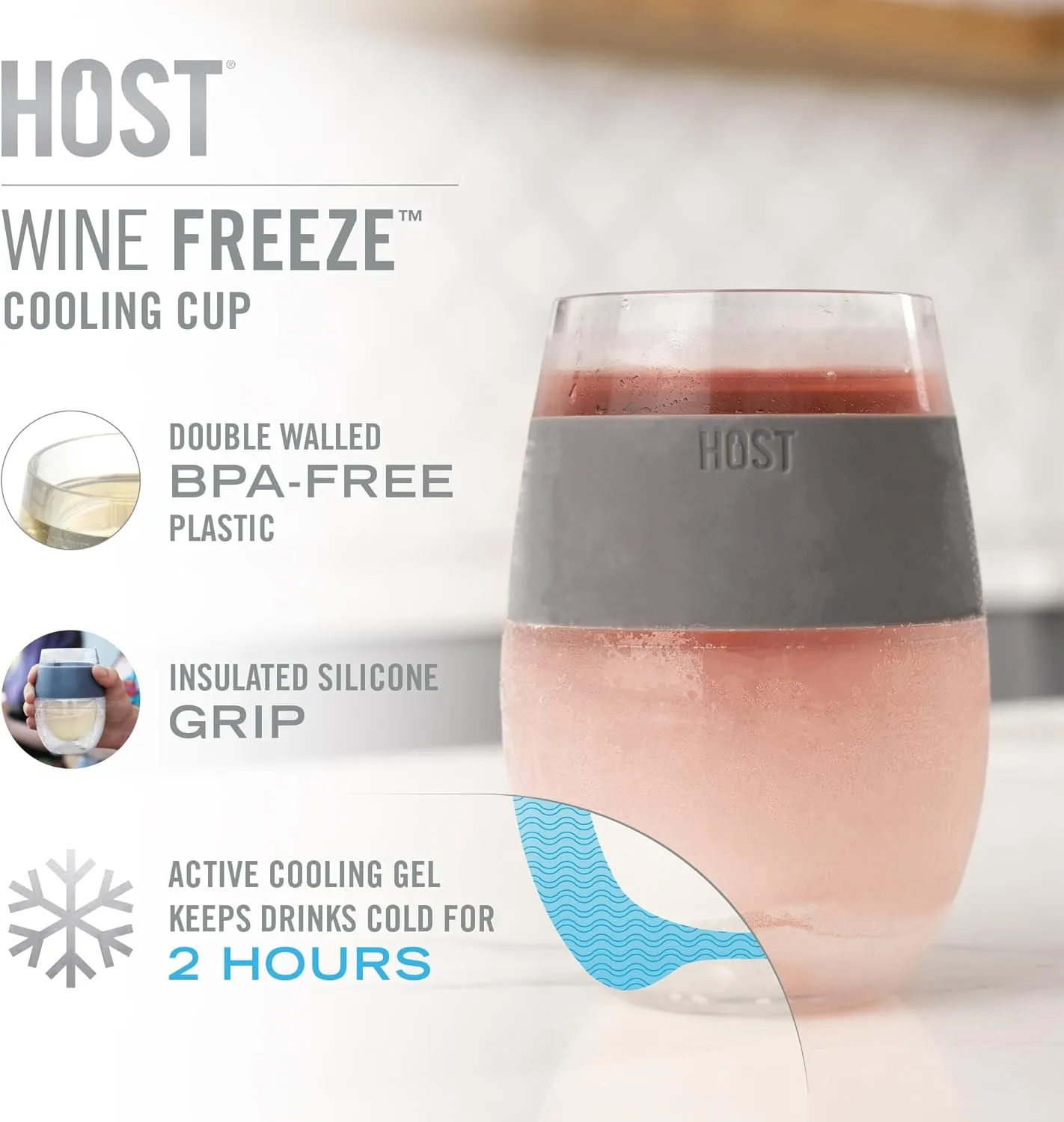 Host Wine Freeze Cooling Cups, Grey (Set of 2)
