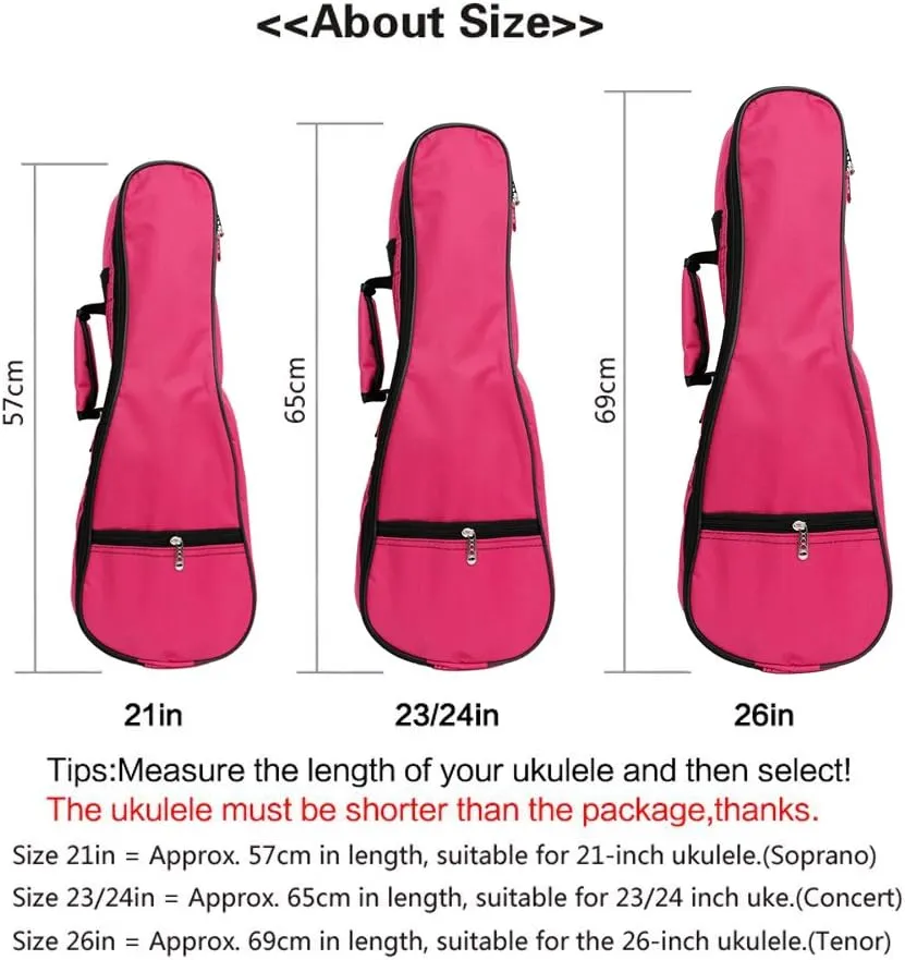 HOT SEAL Waterproof Durable Colorful Ukulele Case Bag with Storage (23/24in, Rose Pink)