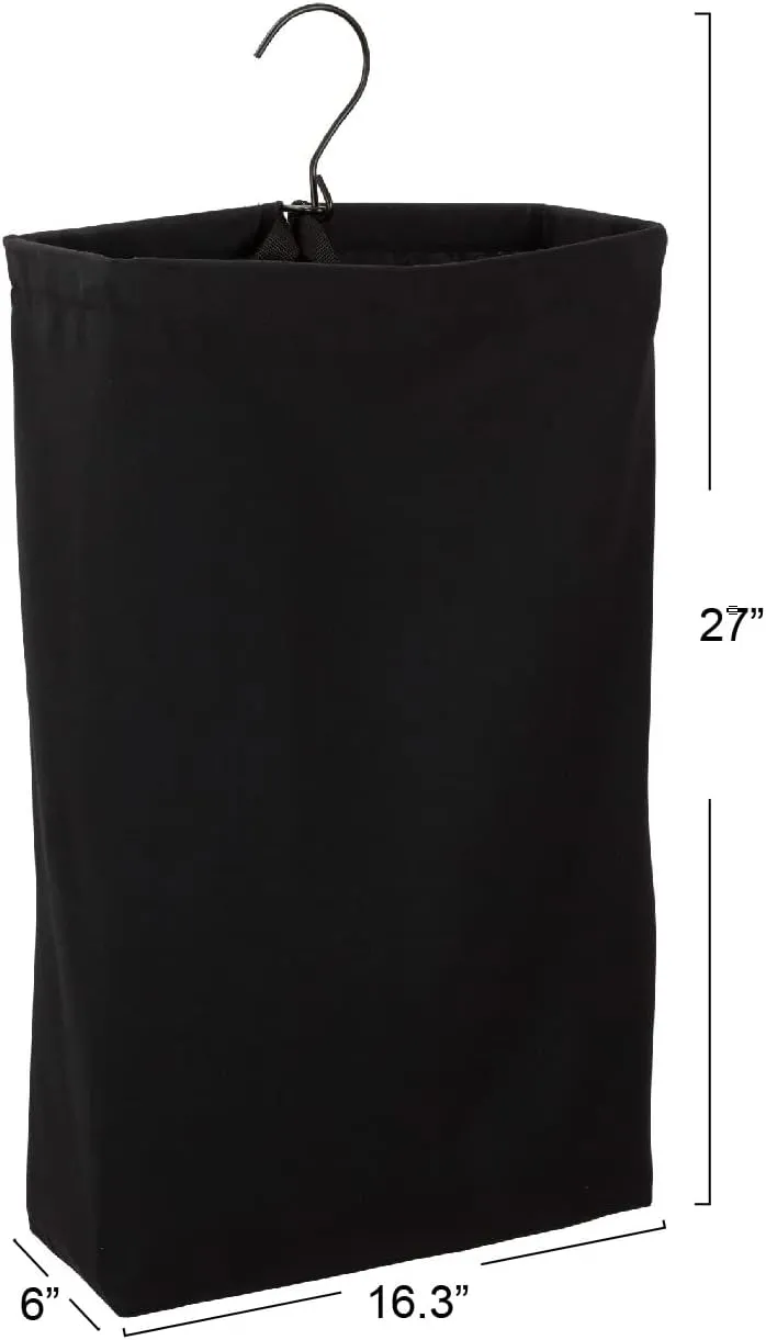 Household Essentials Door Hanging Laundry Bag, Washable Canvas Bag with Loop Handle, Holds Two Loads of Laundry, Great for Dorms and Small Spaces, Black