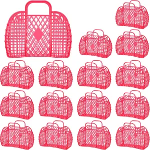 Hsei 16 Pcs Girls Jelly Purse Bags Easter Basket Reusable Jelly Beach Bag Plastic Beach Tote Gift Basket for Kid Girl